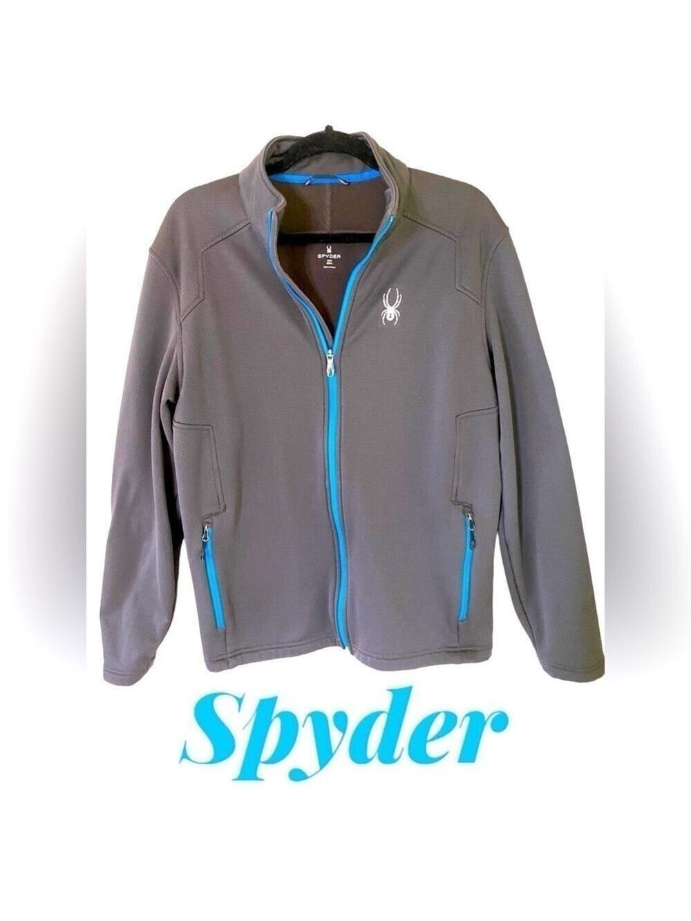 Spyder-Men's Large full zip outerwear jacket.Gray/Blue fleece interior. Like new
